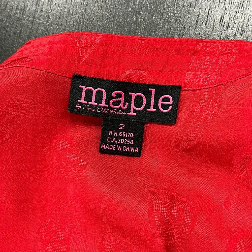Anthropologie Maple 100% Silk Vintage Style Crimson Red Leaf Print Dress - 2 - Picture 5 of 9